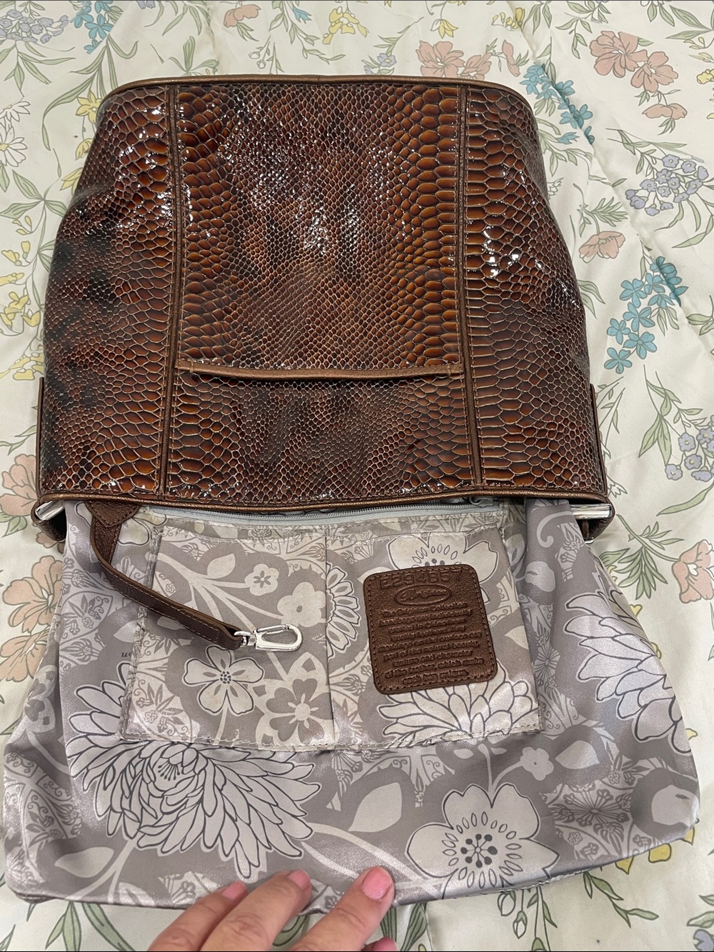 Brighton Brown Faux-Snakeskin Shoulder Bag with Matching Wallet - Picture 6 of 16